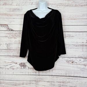 Coldwater Creek Black Velour Cowl Neck 3/4 Sleeve Top